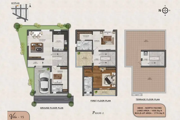 Villa 15 3 BHK villa floor plan, Phase 1 – ATH Feathers, Kundrathur