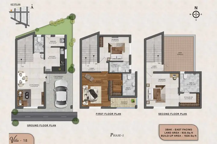 Villa 18 3 BHK villa floor plan, Phase 1 – ATH Feathers, Kundrathur